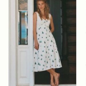 By Anthropologie Sleeveless V-Neck Botton Front Midi Dress